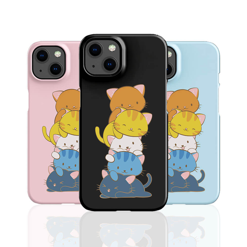 Aroace Pride Kawaii Cat Phone Case - black, pink and blue