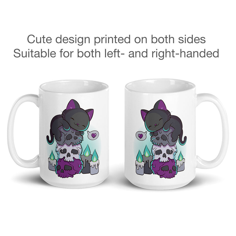 Asexual Pride Aesthetic Cat on Skulls Kawaii Mug