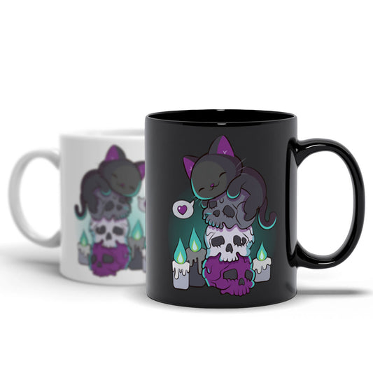 Asexual Pride Aesthetic Cat on Skulls Kawaii Mug