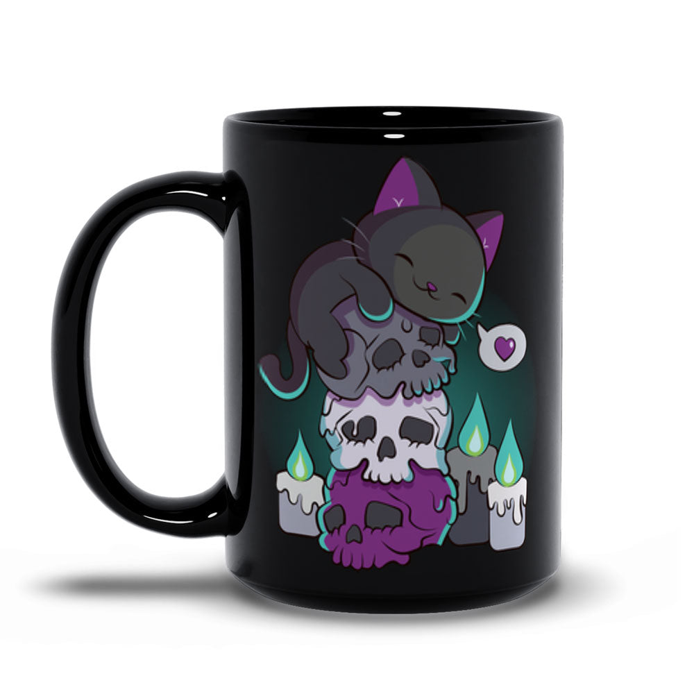 Asexual Pride Aesthetic Cat on Skulls Kawaii Mug