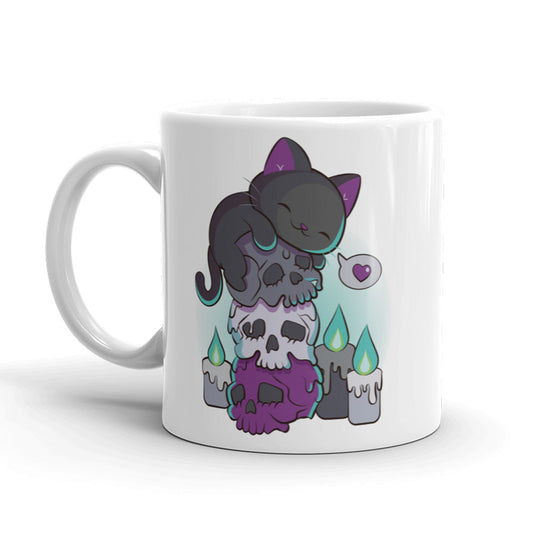 Asexual Pride Aesthetic Cat on Skulls Kawaii Mug