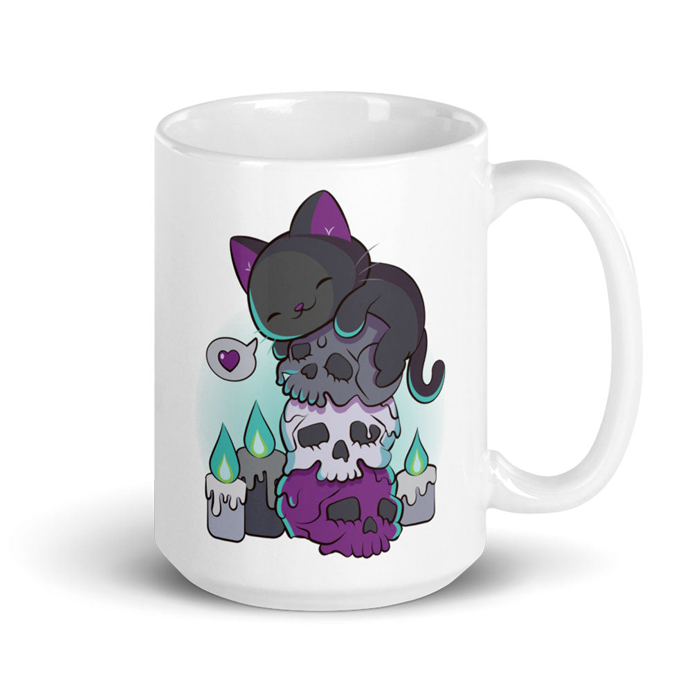 Asexual Pride Aesthetic Cat on Skulls Kawaii Mug