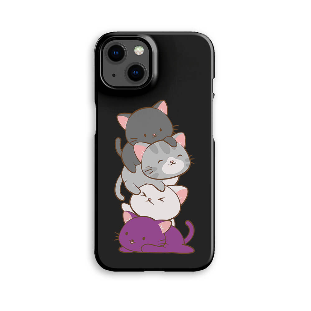 Asexual Pride Kawaii Cat Phone Case - black