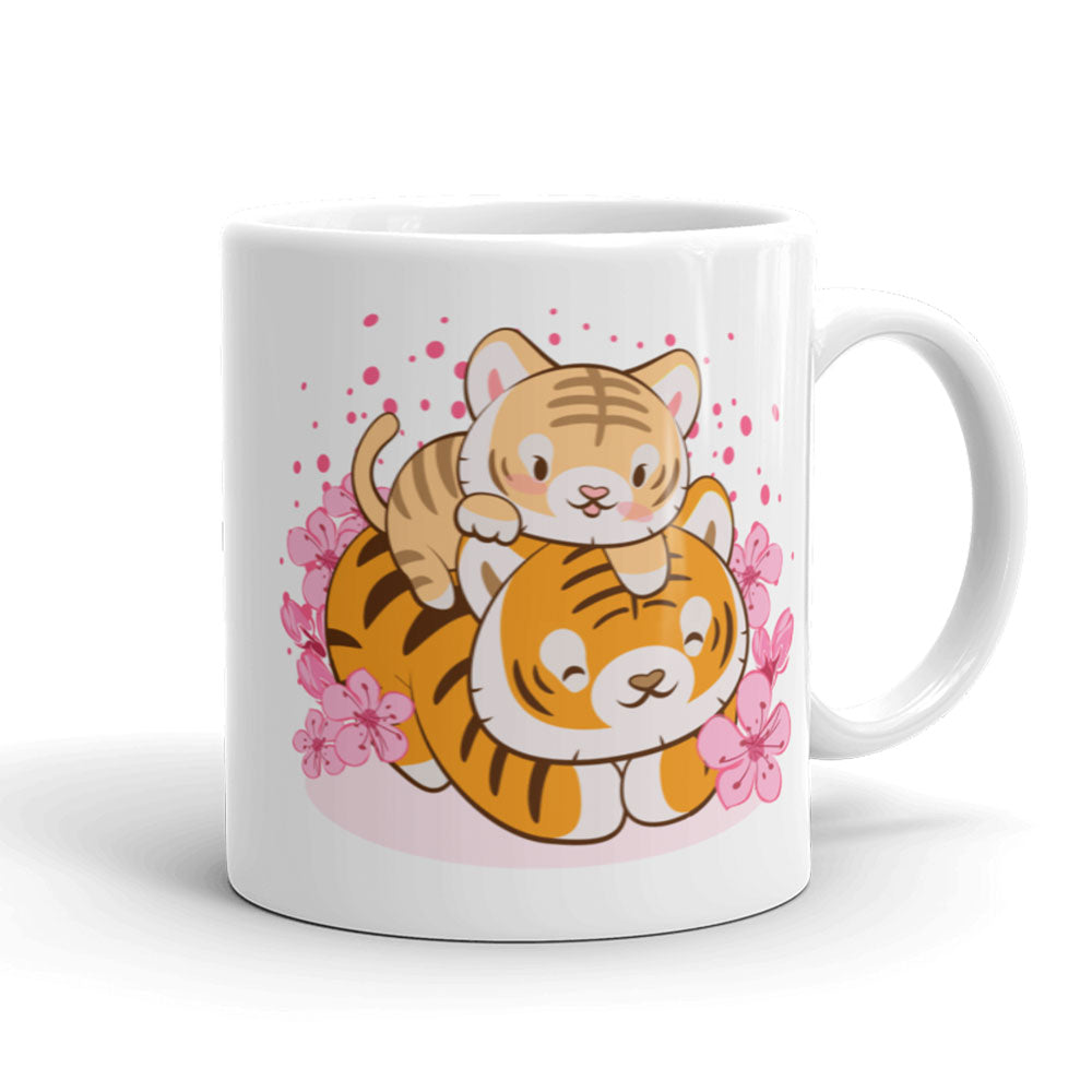 Baby and Mom Kawaii Tiger Coffee Mug white 11oz
