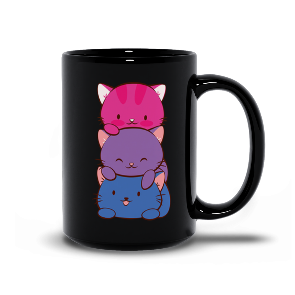 Bisexual Pride Cute Kawaii Cat Mug 15 oz / Black