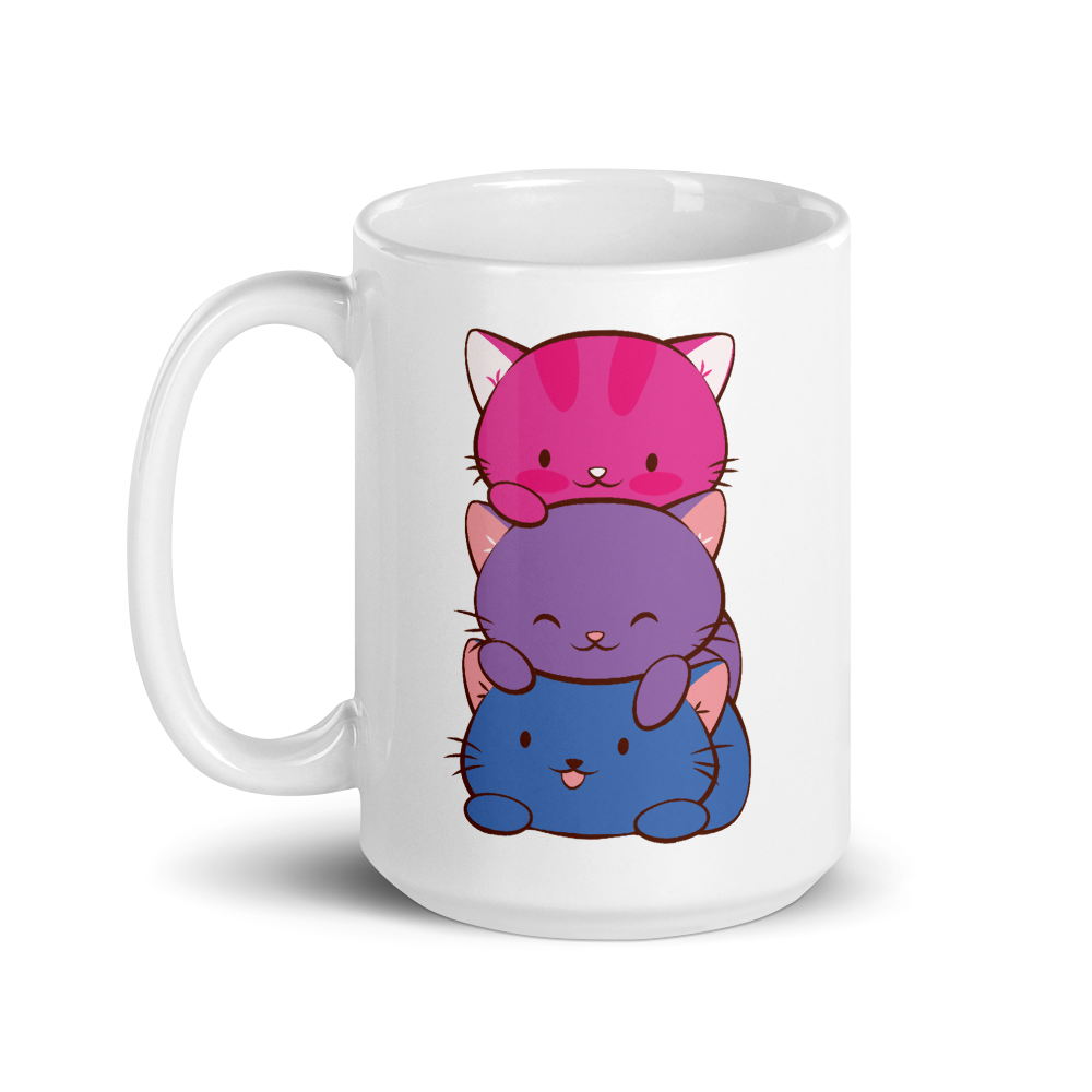 Bisexual Pride Cute Kawaii Cat Mug 15 oz / White