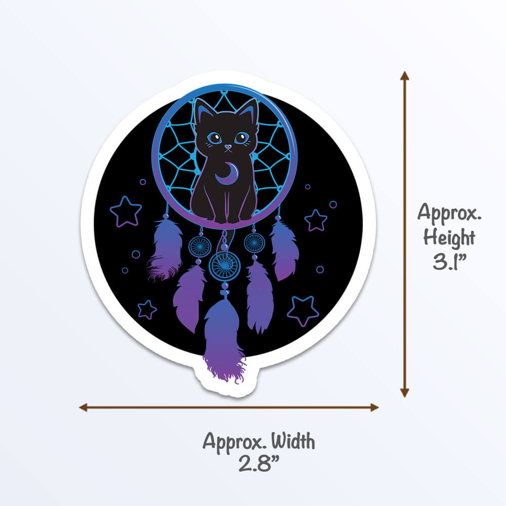 Black Cat Dreamcatcher Kawaii Sticker measurements