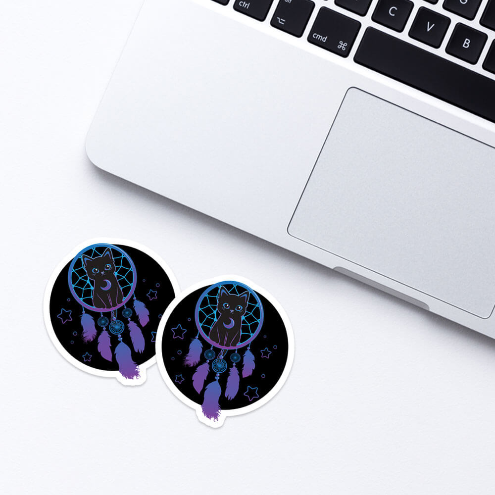 Black Cat Dreamcatcher Kawaii Sticker for laptop