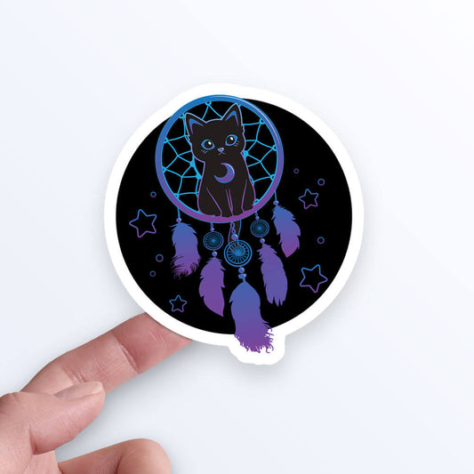 Black Cat Dreamcatcher Kawaii Sticker on hand
