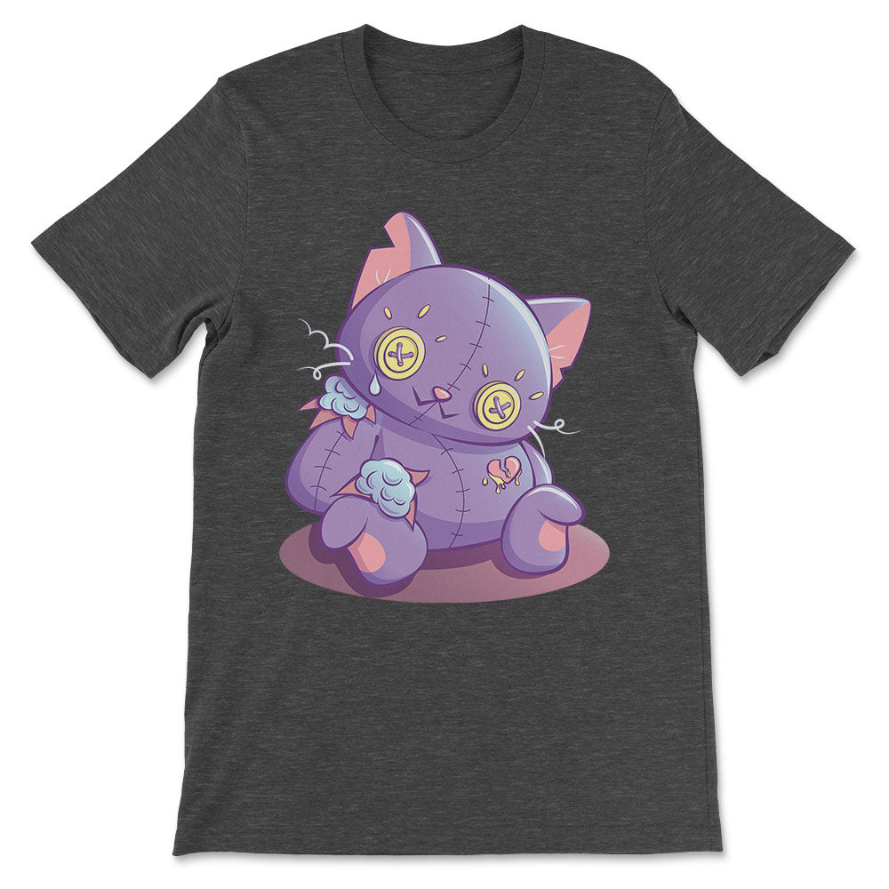 Creepy Cute Broken Cat Doll Kawaii Pastel Goth Shirt - dark grey heather