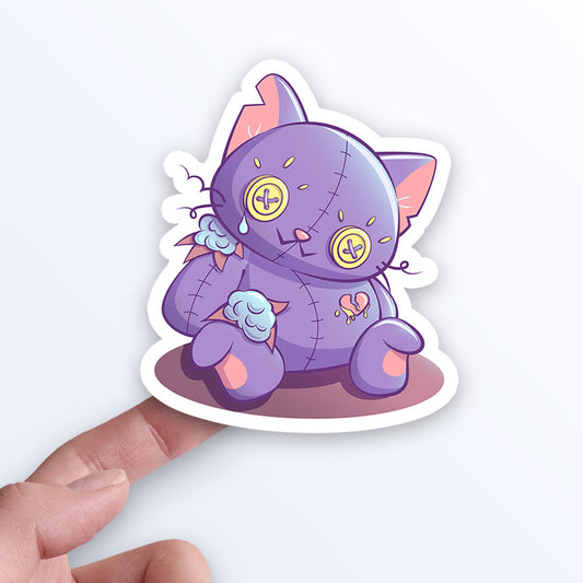 Creepy Cute Broken Cat Doll Pastel Goth Aesthetic Kawaii Sticker on hand