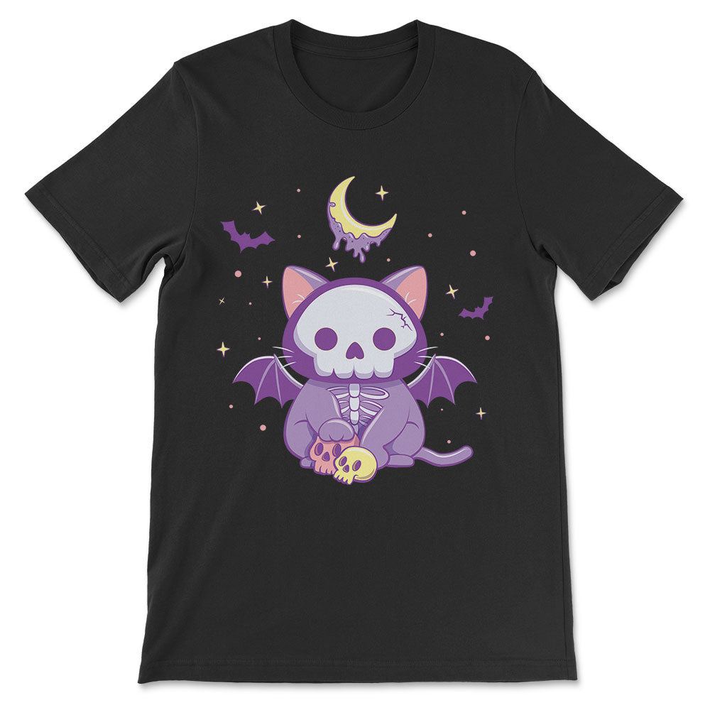 Creepy Cute Skeleton Cat Kawaii Pastel Goth Shirt - black