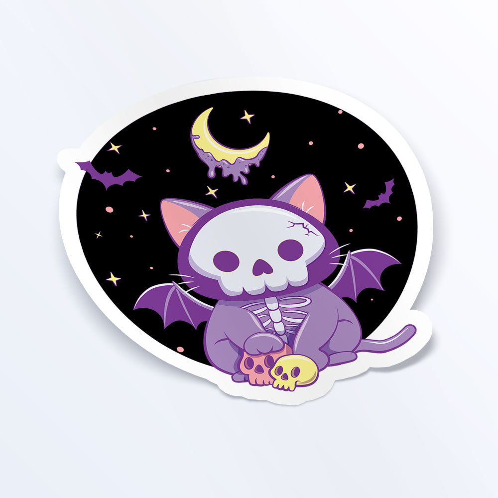 Creepy Cute Skeleton Cat Kawaii Pastel Goth Sticker