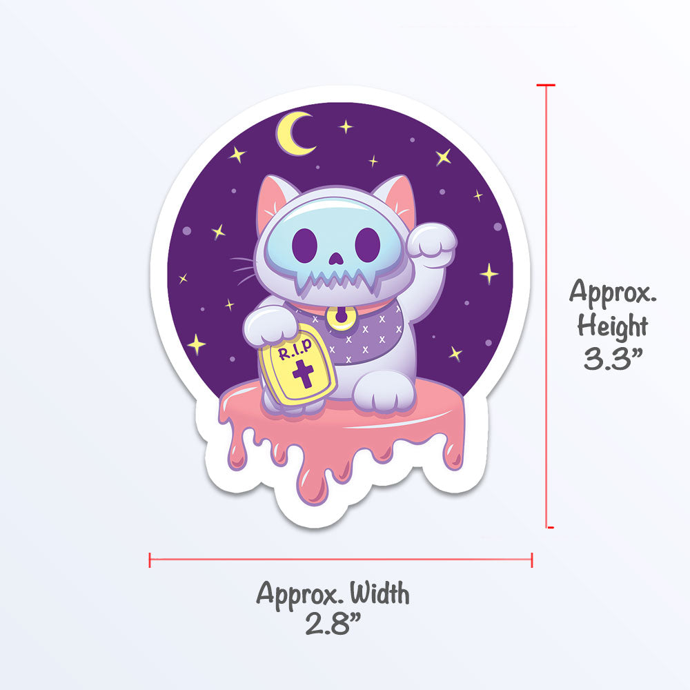 Creepy Maneki Neko Cute Goth Cat Kawaii Aesthetic Sticker - Measurements