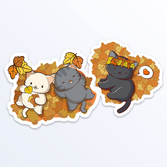 Cute Cats and Fall Leaves Kawaii Stickers