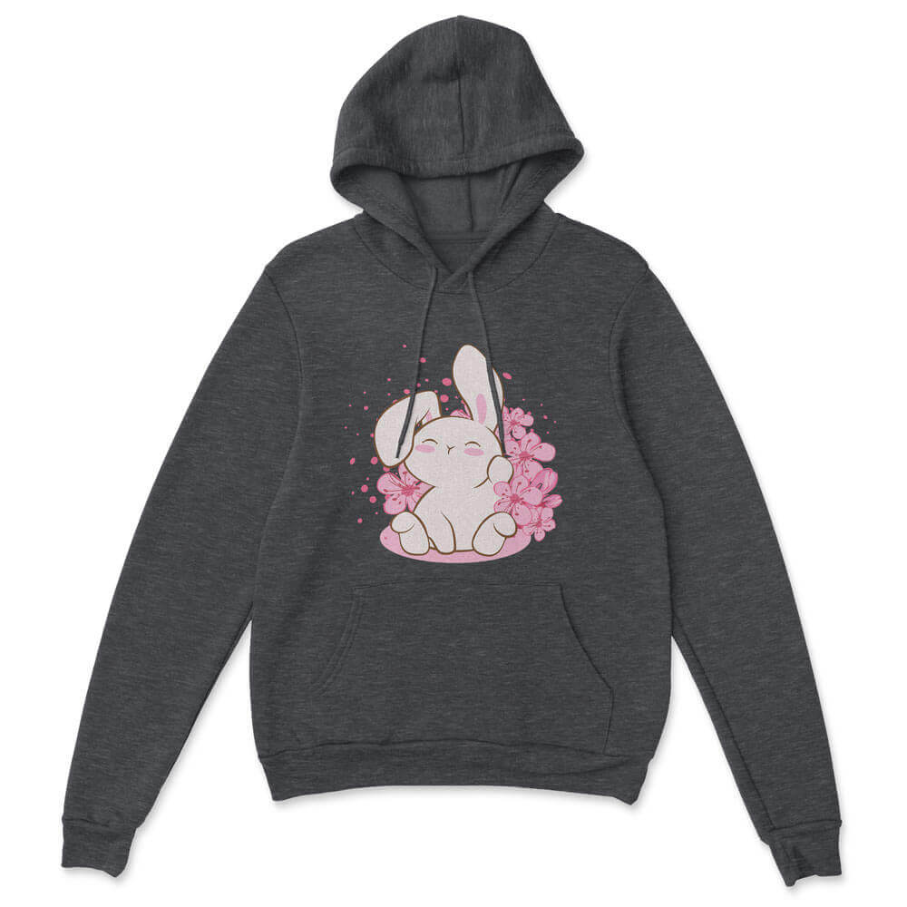 Cute Bunny Year of Rabbit Kawaii Hoodie -Dark Heather