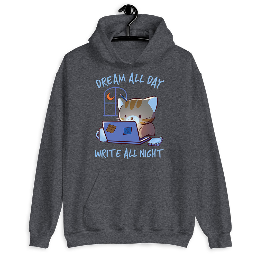 Cute Cat Kawaii Hoodie for Writers and Authors - Dark Heather