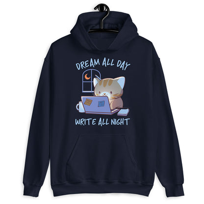 Cute Cat Kawaii Hoodie for Writers and Authors - Navy