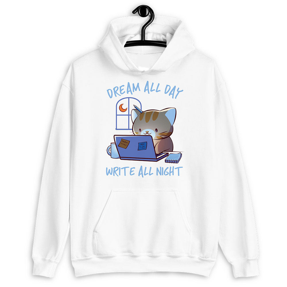 Cute Cat Kawaii Hoodie for Writers and Authors - White