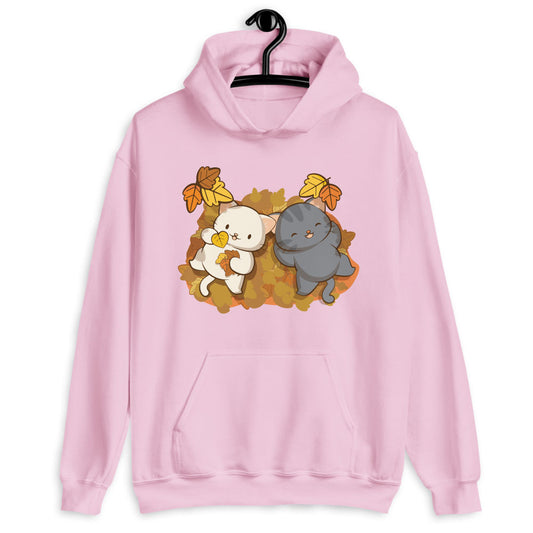 Cute Cats and Fall Leaves Kawaii Hoodie - Pink