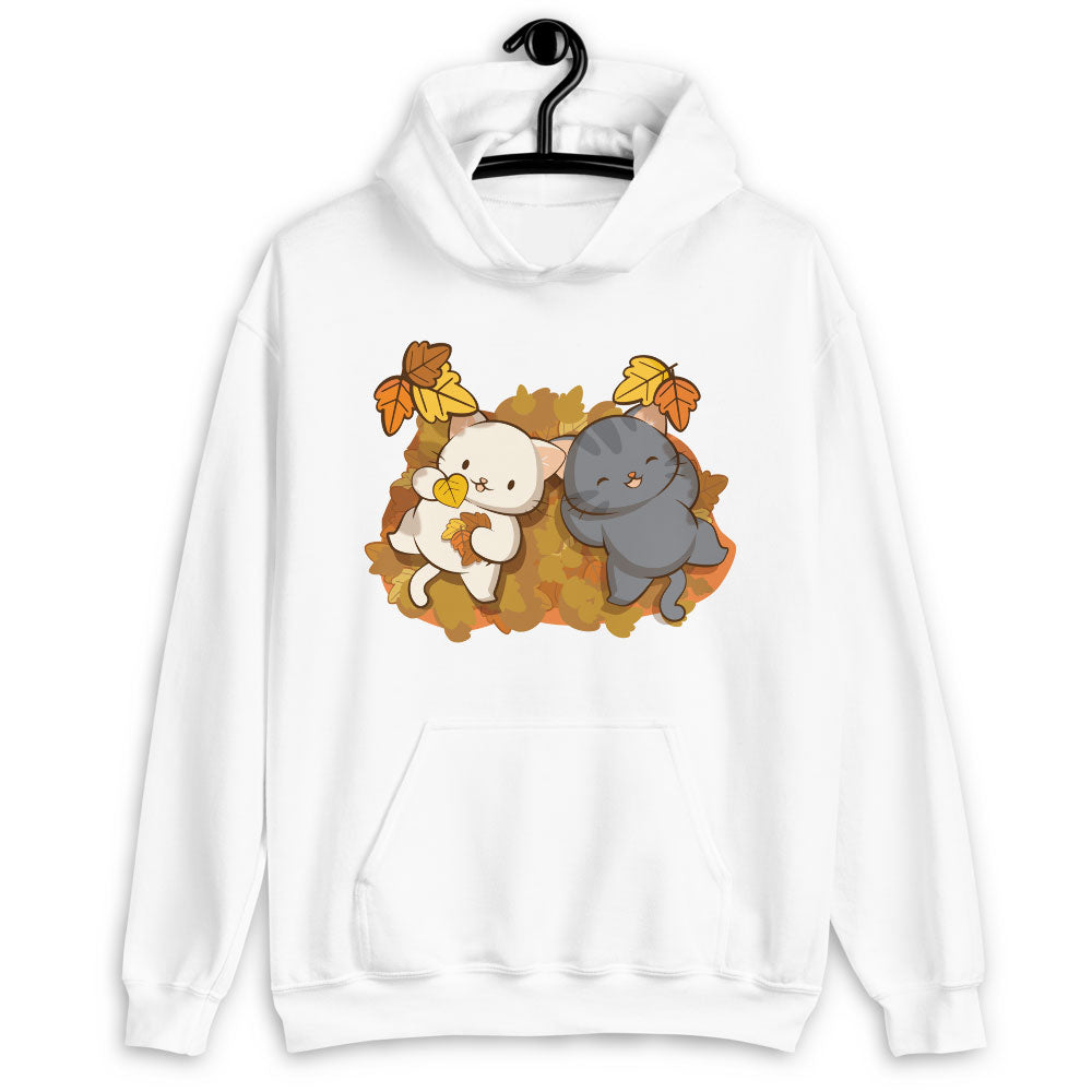 Cute Cats and Fall Leaves Kawaii Hoodie - White