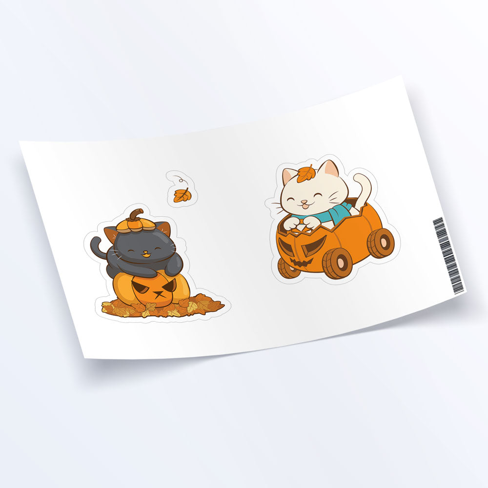 Cute Cats and Halloween Pumpkin Kawaii Sticker Sheet - Set of 2