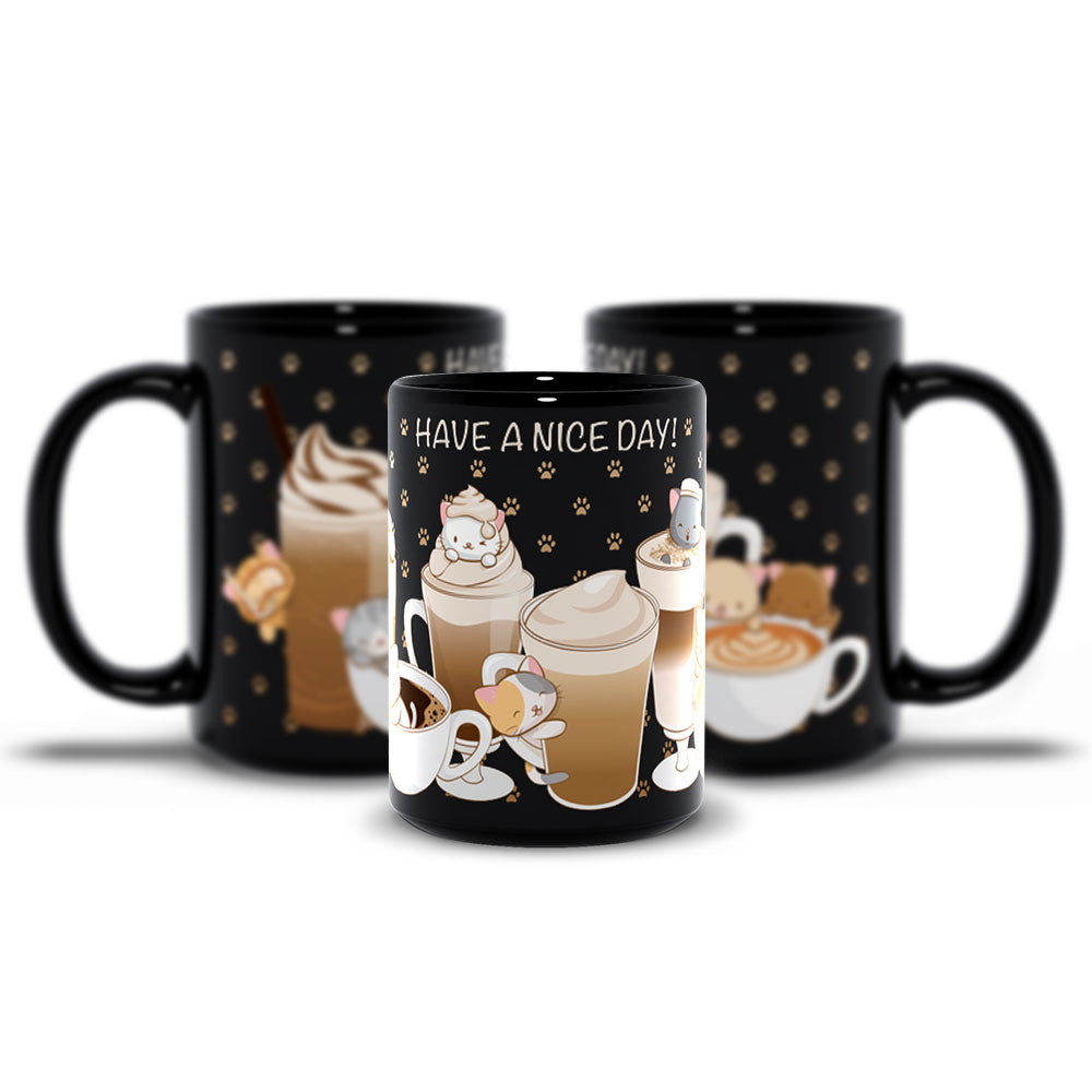 Cute Coffee Cats Kawaii Mug 15 oz / Black