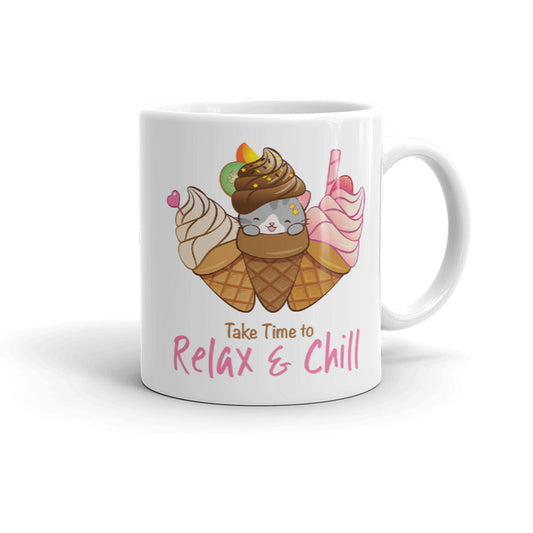Cute Ice Cream Cat Kawaii Mug 11 oz / White