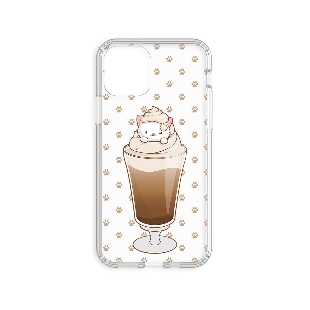 Cute Paw Prints Kawaii Coffee Cat Phone Case - Clear Aesthetic