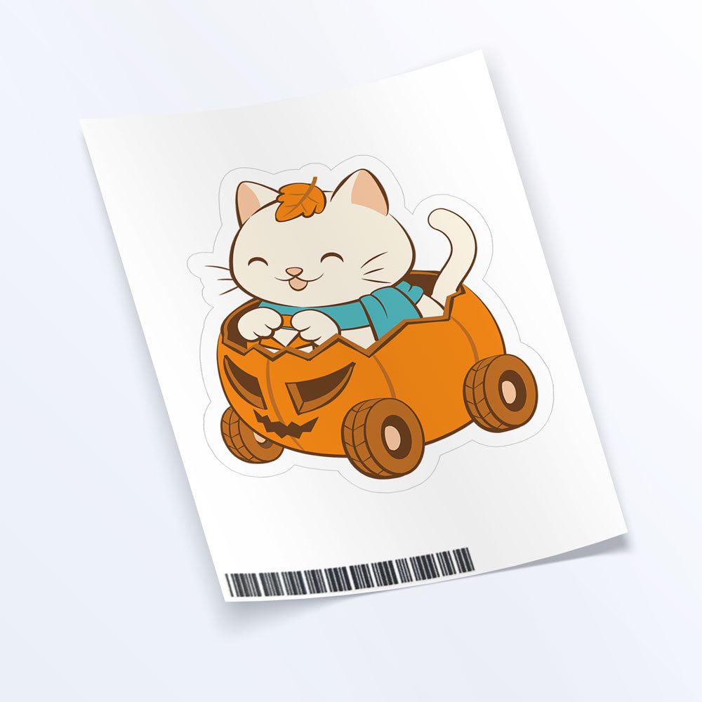 Cute White Cat in Halloween Pumpkin Kawaii Sticker Sheet