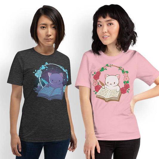 Cute Writing Cat Kawaii T-shirt for Writers for Women