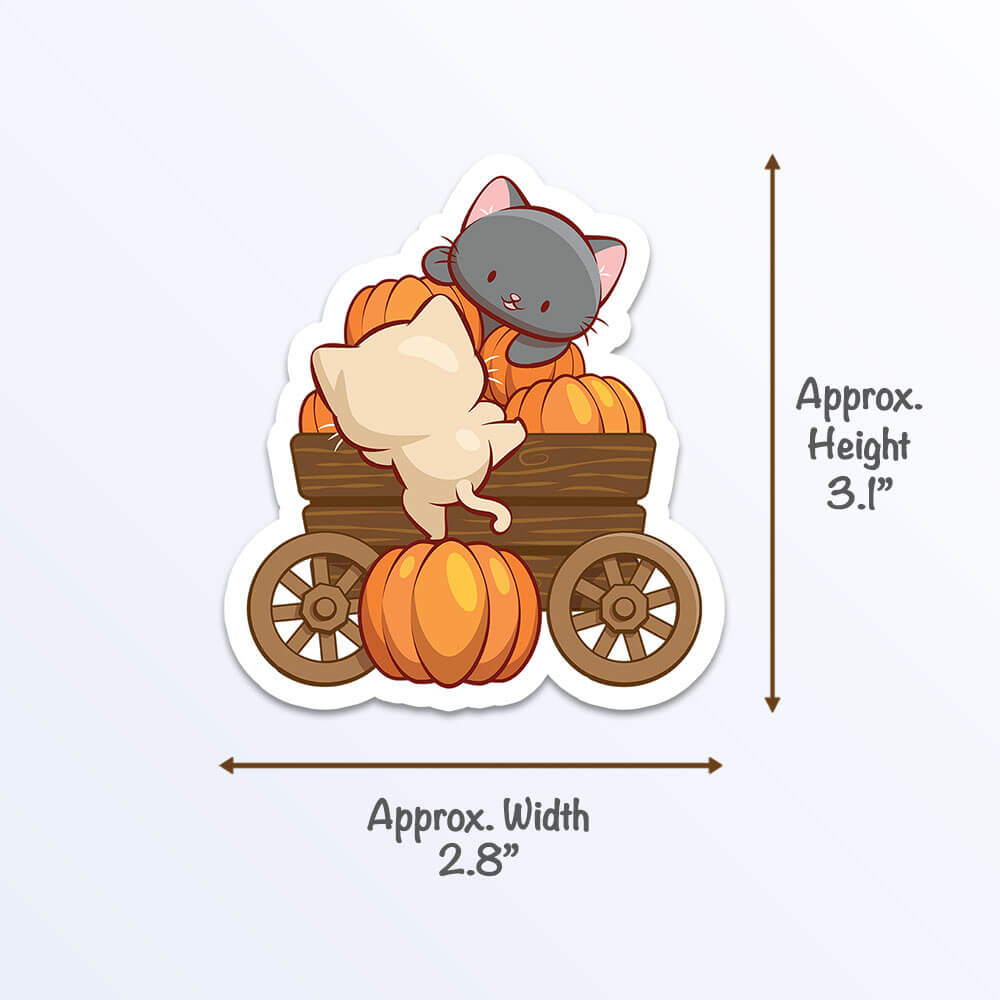 Cute Cats on Pumpkin Cart for Fall Kawaii Sticker measurements