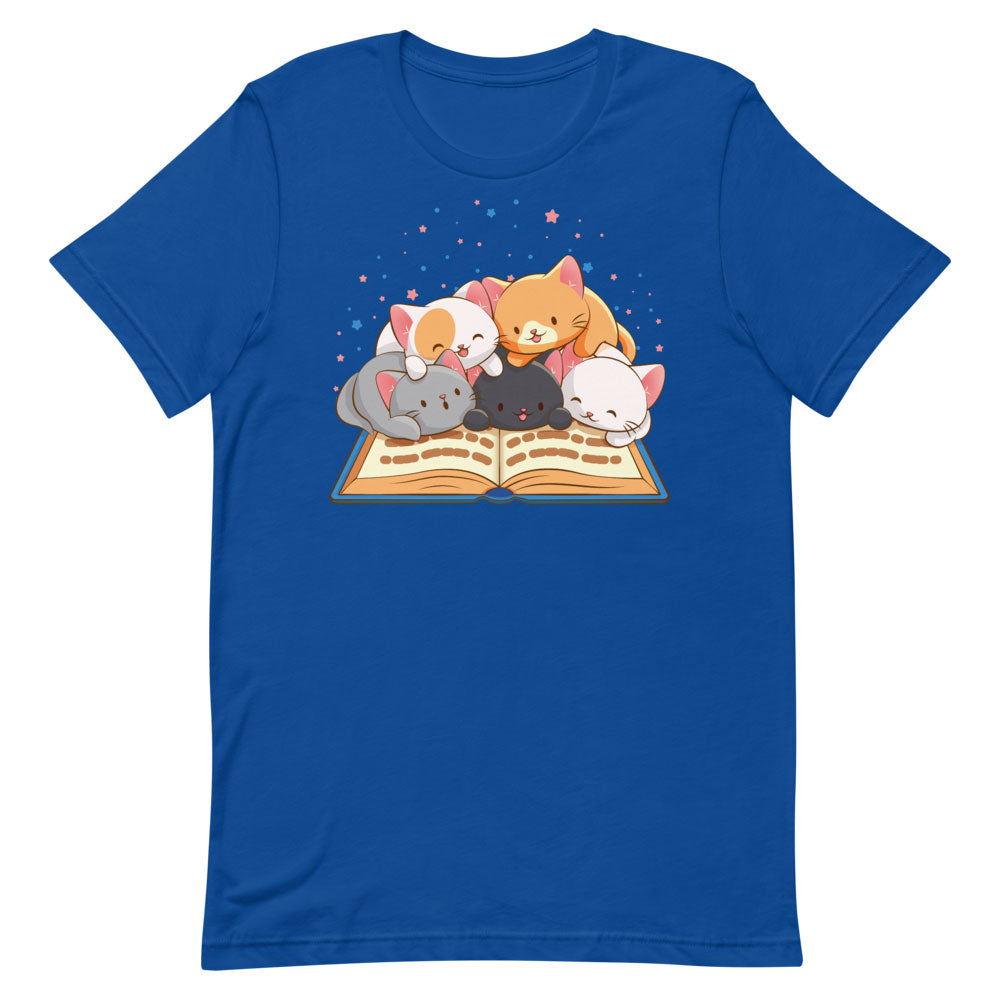 Cute Kawaii Cats Reading T-shirt for Readers and Book Lovers S / Royal Blue