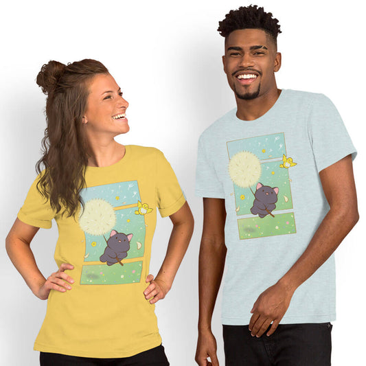 Dandelion Flight Black Cat Kawaii T-shirt for men and women