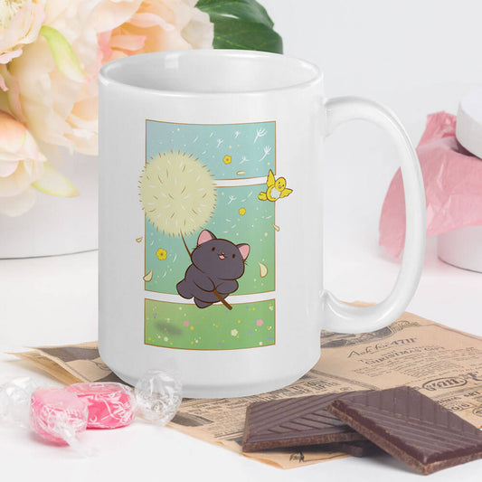 Dandelion Flight Kawaii Cat Cute Mug