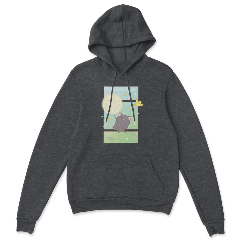 Dandelion Flight Kawaii Cat Hoodie Dark Heather