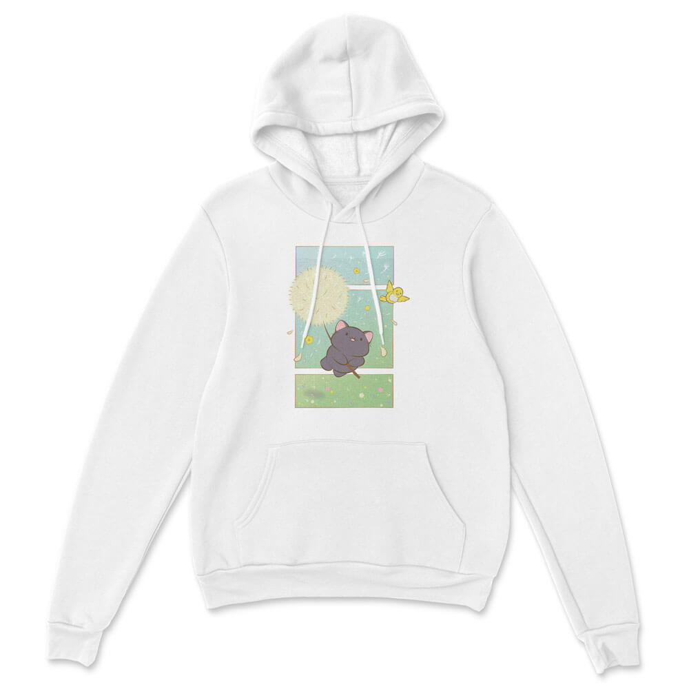 Dandelion Flight Kawaii Cat Hoodie White
