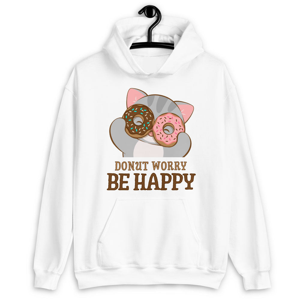 Donut Worry Be Happy Kawaii Cat Hoodie White / S