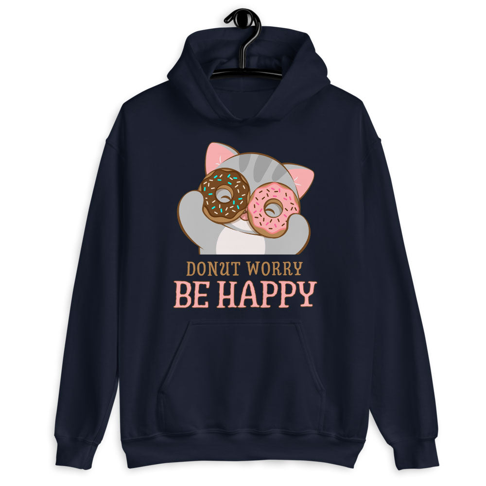 Donut Worry Be Happy Kawaii Cat Hoodie Navy / S