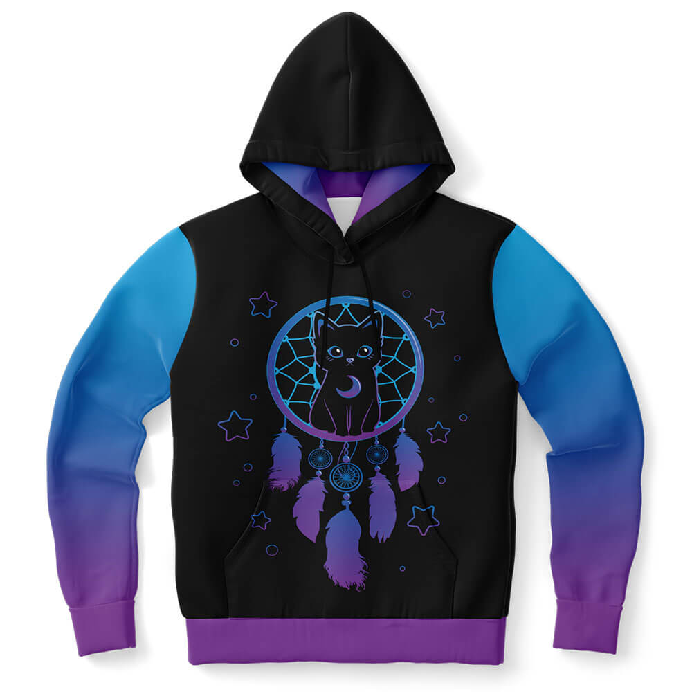 Dreamcatcher Kawaii Black Cat Hoodie (Eco-friendly) Front View