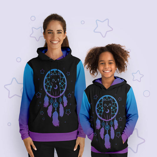 Dreamcatcher Kawaii Black Cat Hoodie (Eco-friendly) for Women and Kids