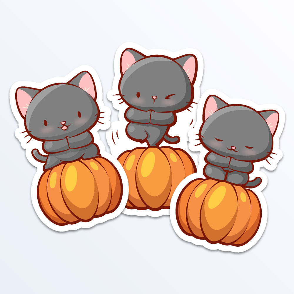 Funny Pumpkin Yoga Cats Kawaii Stickers - Main Image