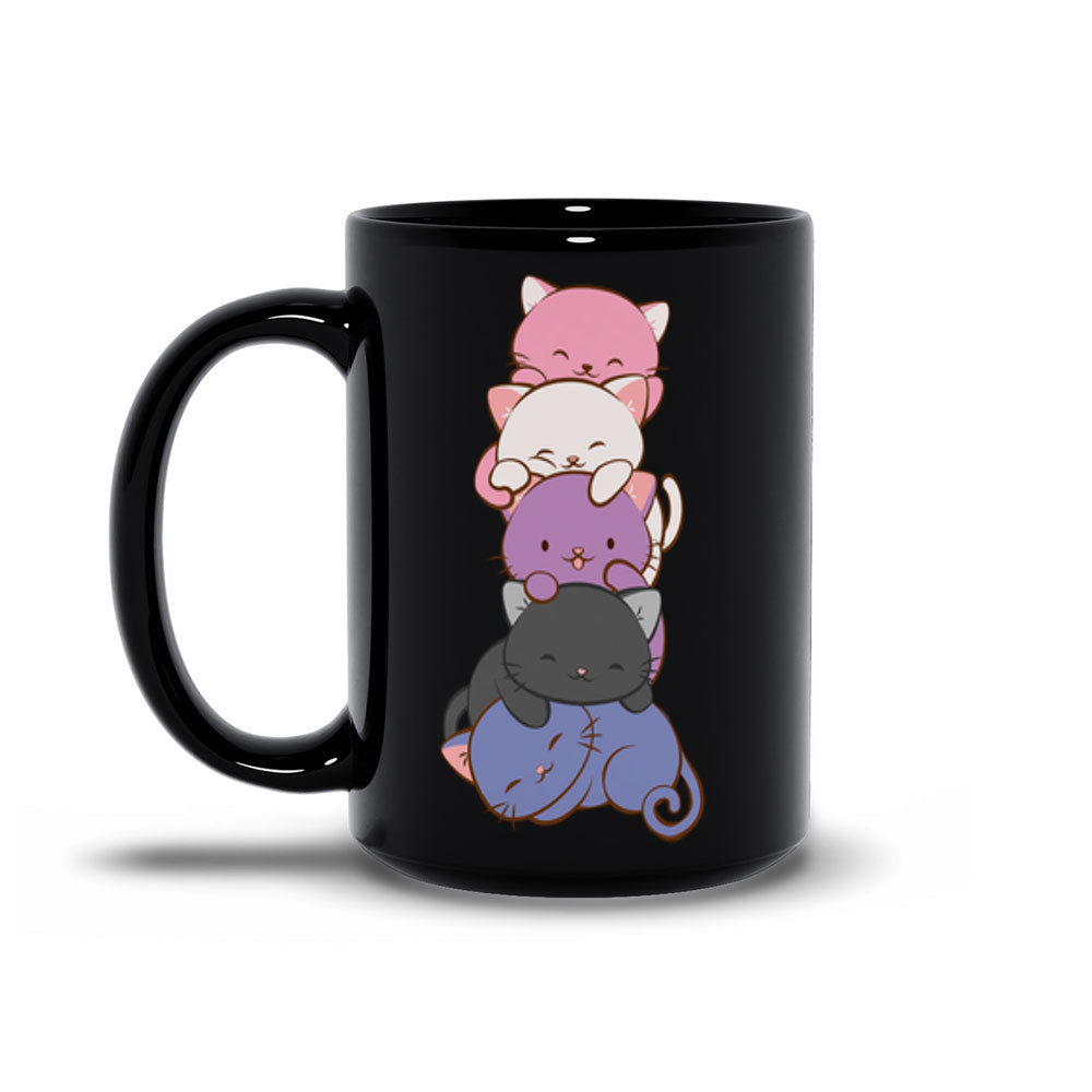 Genderfluid Pride Cute Kawaii Cat Mug 15 oz / Black