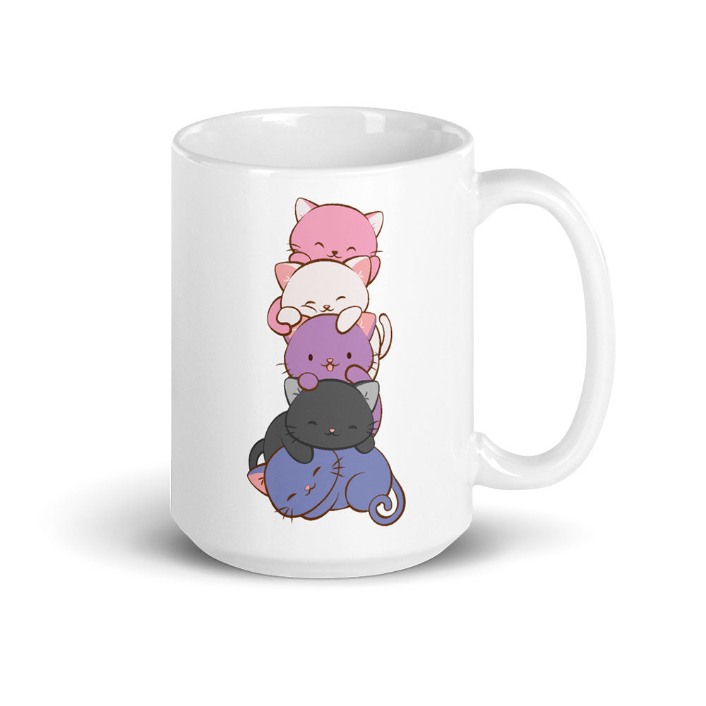 Genderfluid Pride Cute Kawaii Cat Mug 15 oz / White