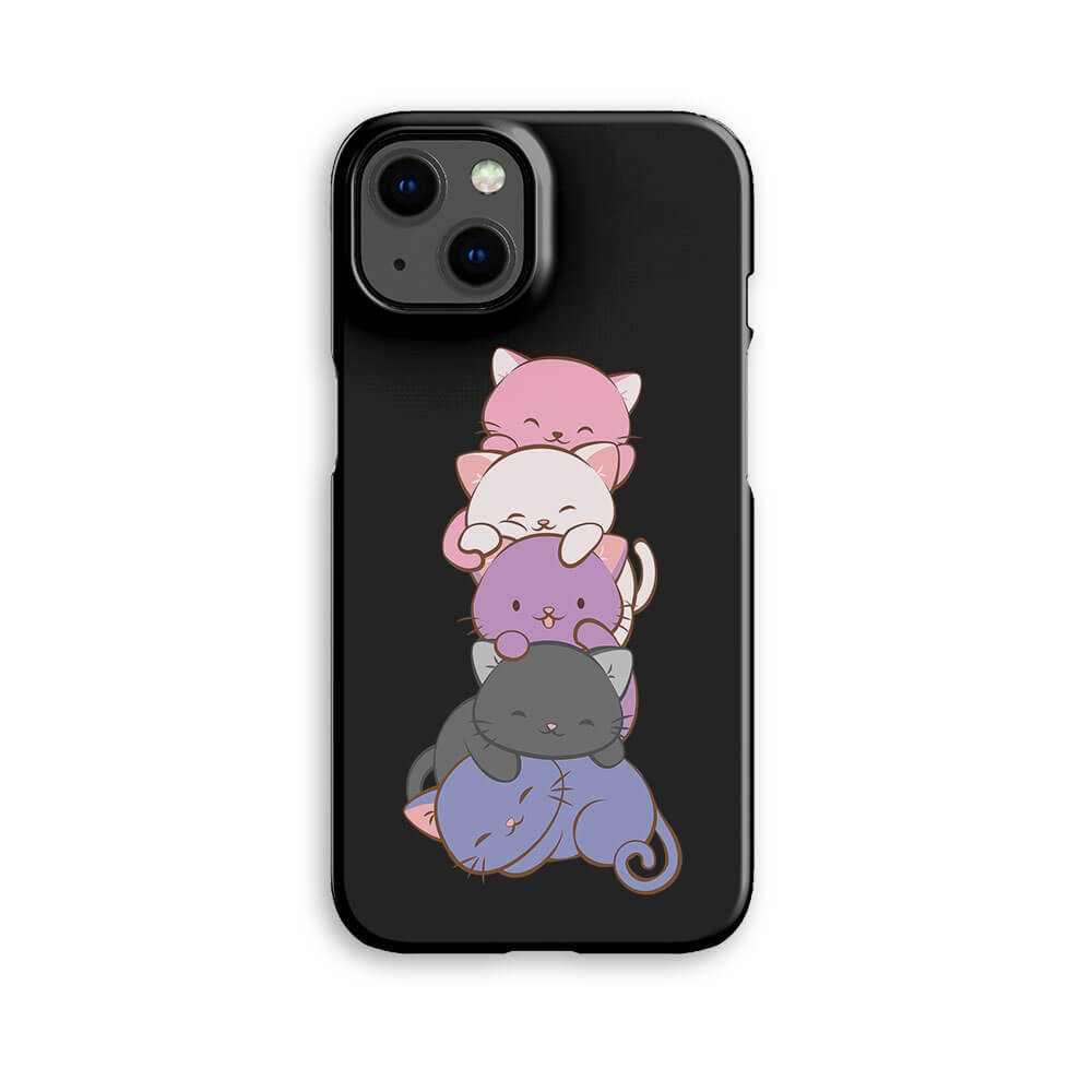 Genderfluid Pride Kawaii Cat Phone Case - black