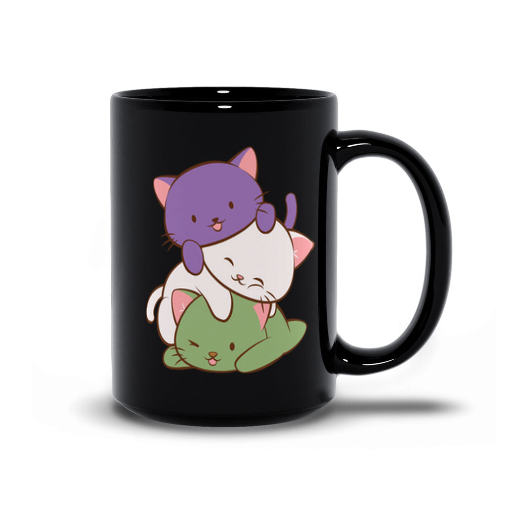 Genderqueer Pride Cute Kawaii Cat Mug 15 oz / Black