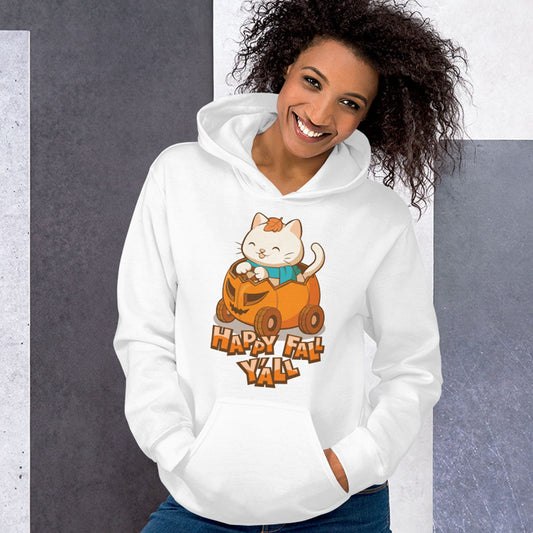 Happy Fall Y'all Cute Cat Pumpkin Ride Kawaii Hoodie for women