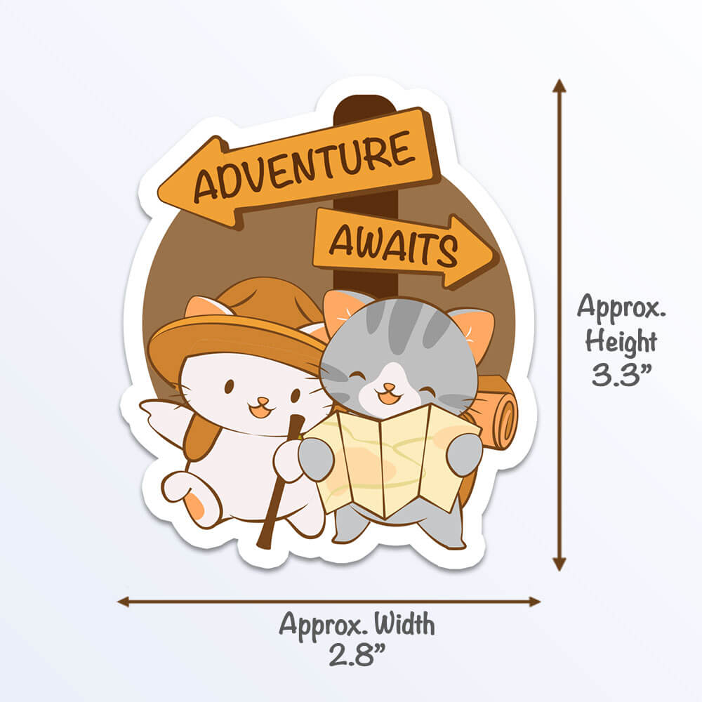 Hiking Adventure Cute Cats Kawaii Sticker measurements