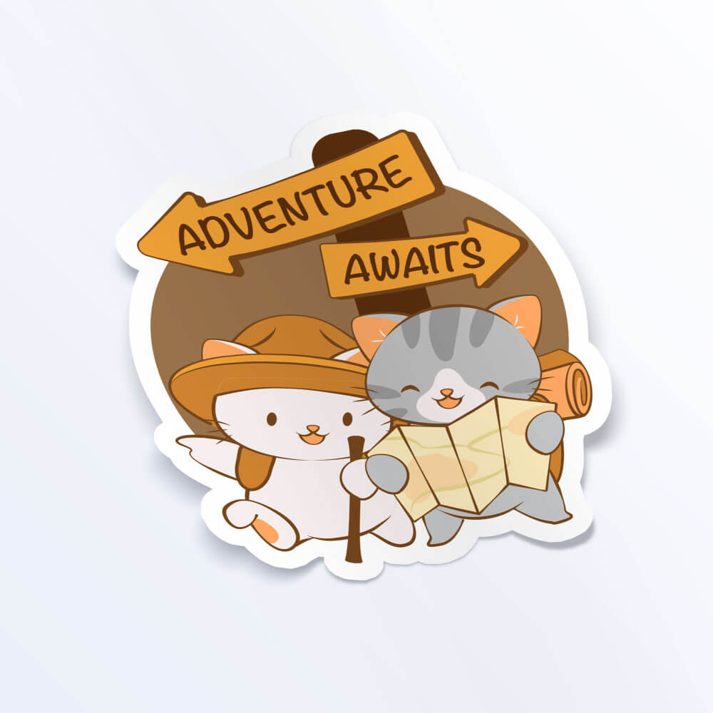 Hiking Adventure Cute Cats Kawaii Sticker
