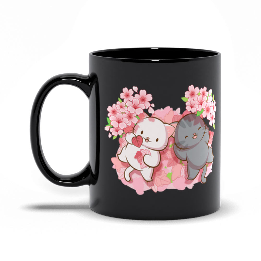 Japanese Sakura and Kawaii Cats Cute Coffee Mug - 11oz black